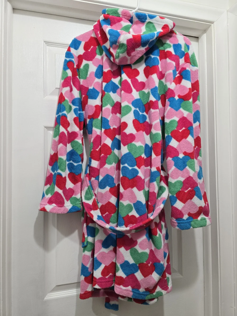 No Boundaries Girls Hooded Fleece Robe - Pink, Red, Blue, Green Hearts